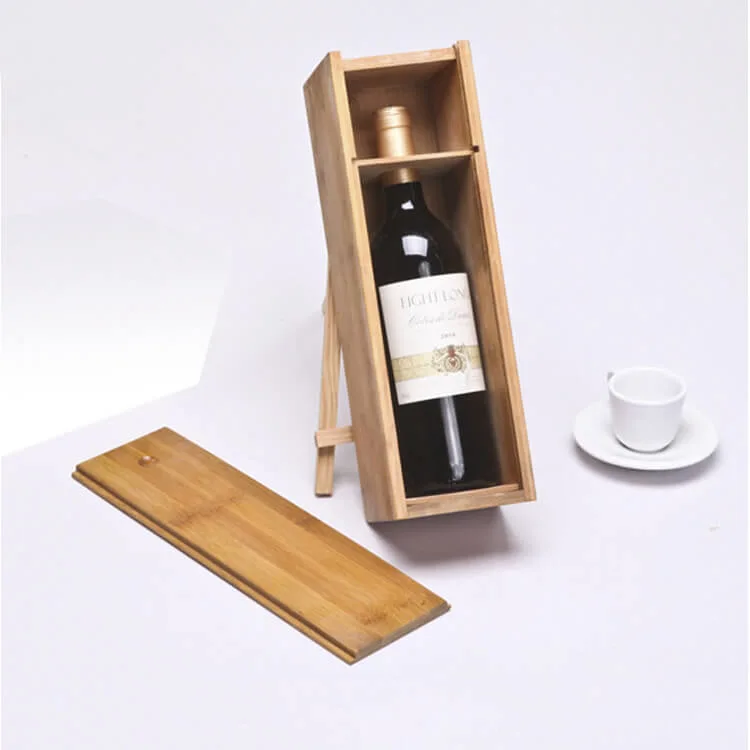 Personalized Custom Wholesale Bulk Cheap Bamboo Wooden Wine Boxes with Sliding Design