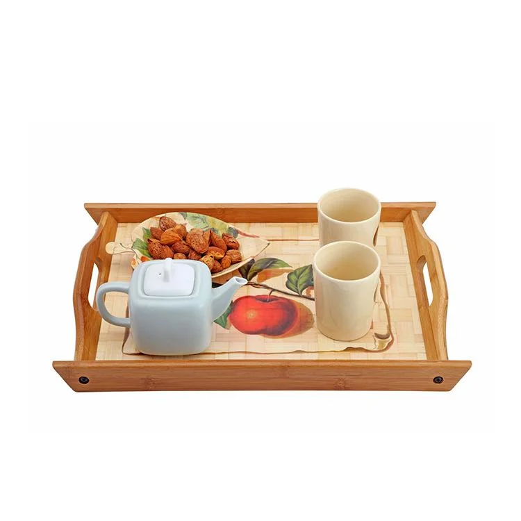 Healthy Bamboo Tray Serving Restaurant Breakfast Tray Bed, Hotel Bamboo and Wooden Food Serving Tray with Handle